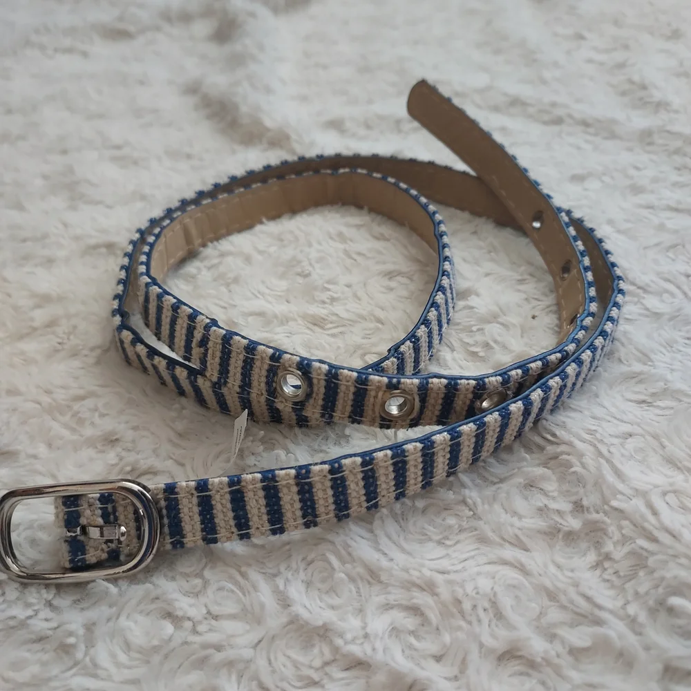 Striped Blue & White Woven Women's Fashion Accent Belt Nautical Preppy Coastal